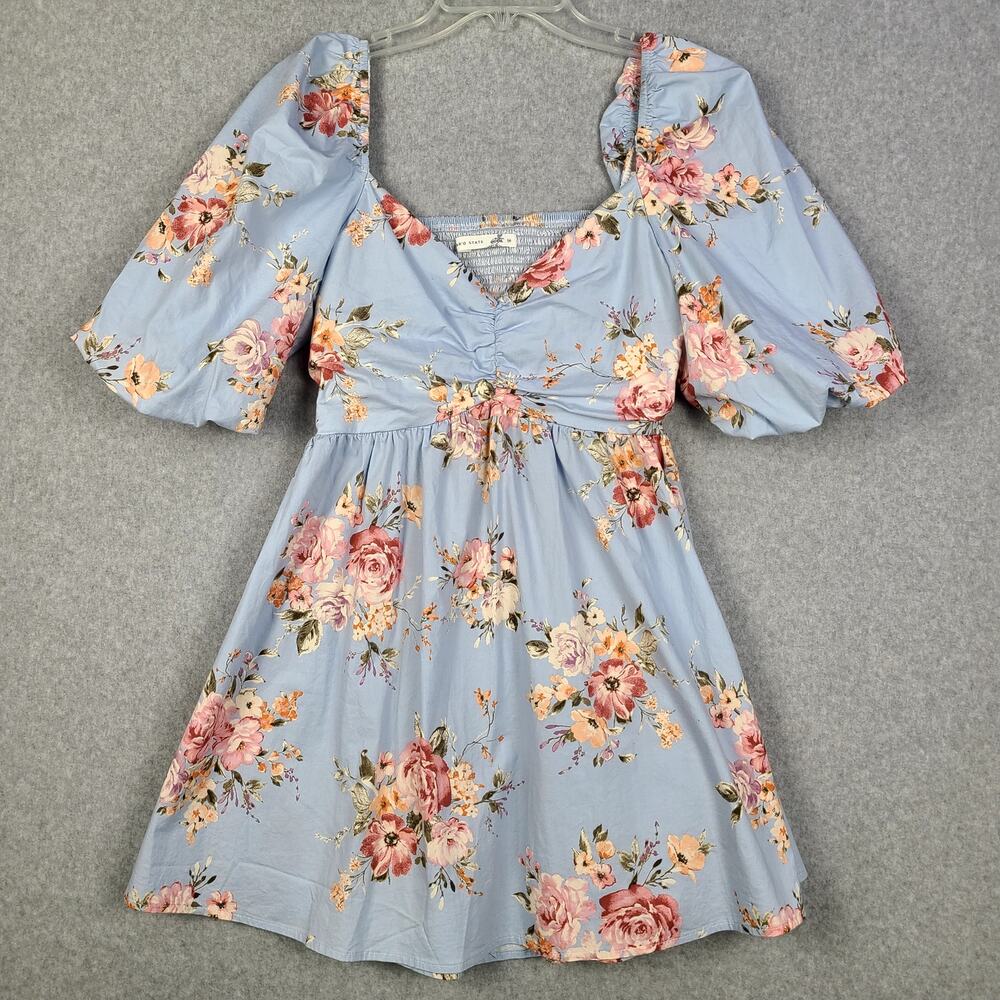 Altar'd State Blue Floral Cyndella Dress MEDIUM Coquette Puff Sleeves